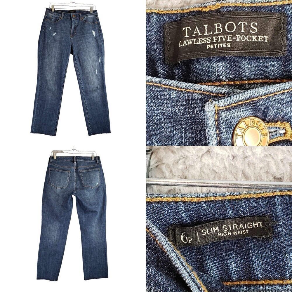 Talbots Jeans Slim Straight Womens Size 6 P Petite Mid Rise Denim Medium Wash